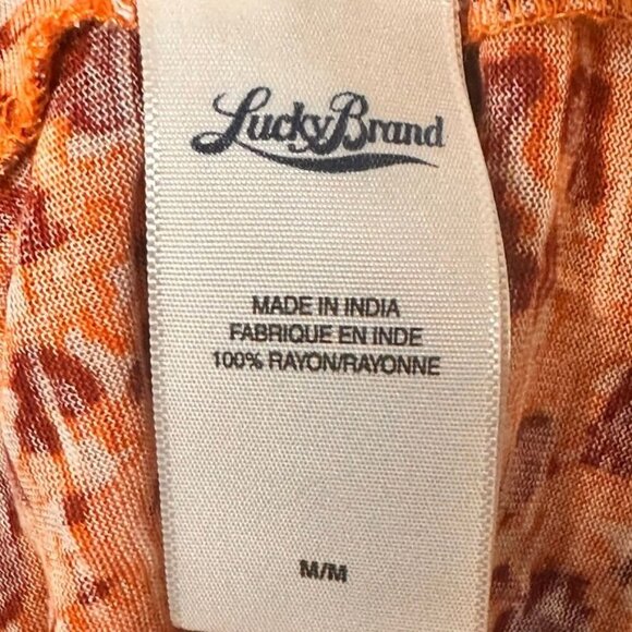 Lucky Brand Leopard Print Blouse  Womens M Orange V Neck Retro Festival Hippie - Picture 5 of 9